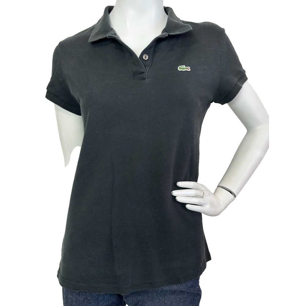 Lacoste Slim Fit Black Short Sleeve Pique Polo Shirt Women's Size 46 US L/XL